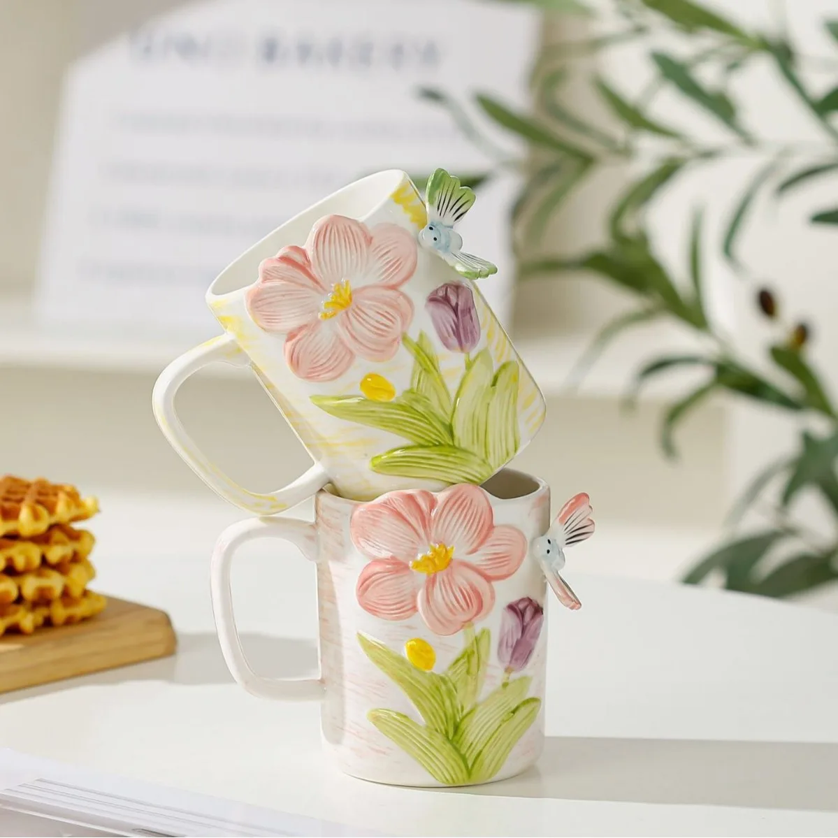 Ly Sứ Hoa Bướm Nổi 3D Vẽ Tay 400ml - Ly Gốm Vẽ Thủ Công Uống Trà Cà Phê - Ảnh 6